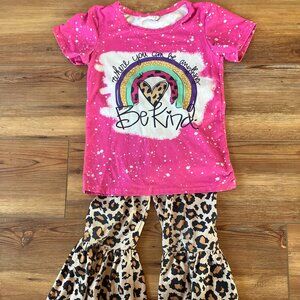 Girls Size 5/6T Be Kind Shirt Leopard Print Bell Bottom Pants Boutique Set